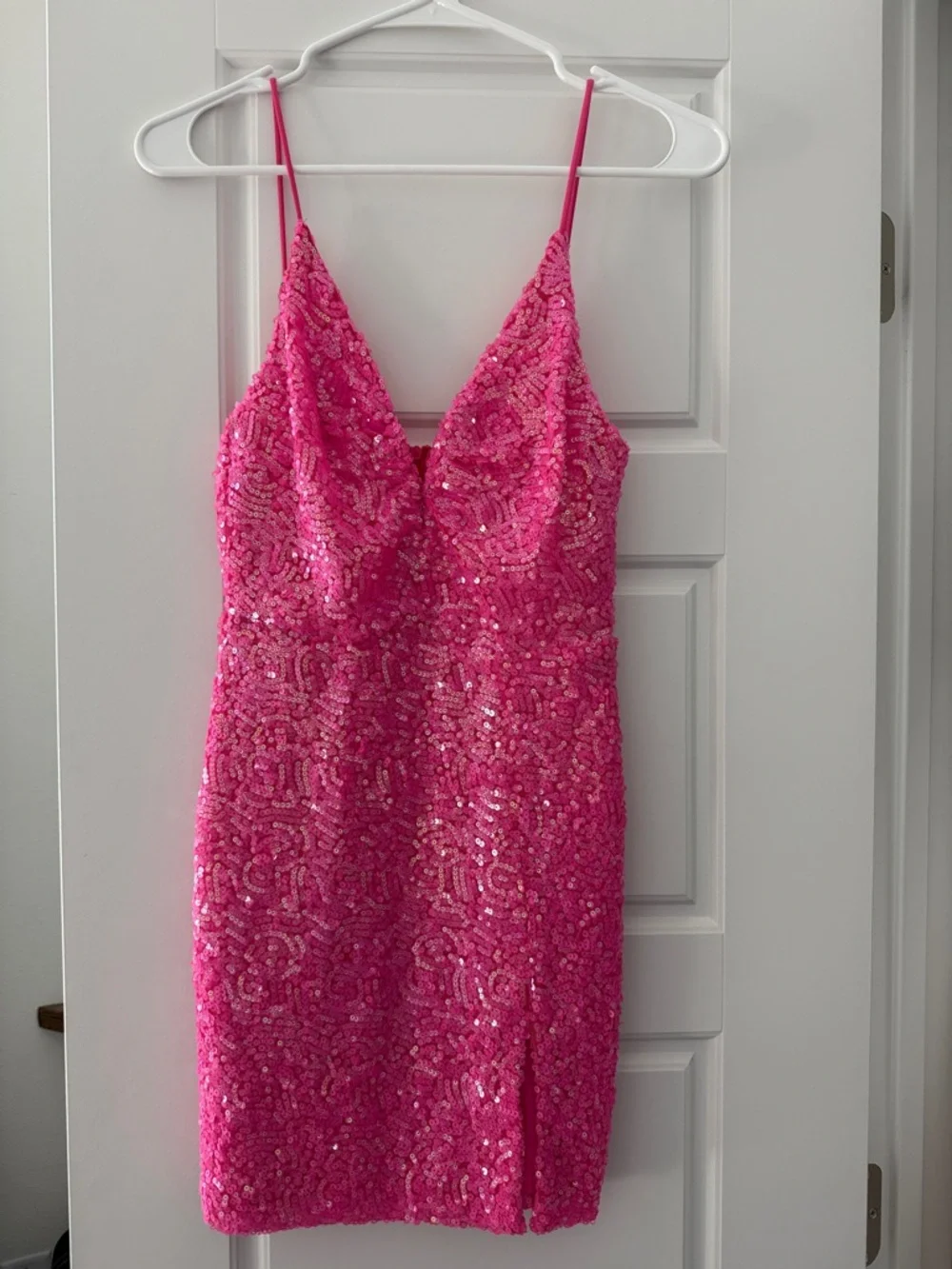Hot Pink Sequin Slip Dress - Picture 1 of 2